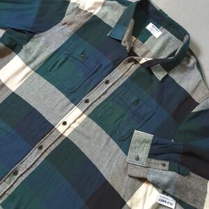 Old Navy Mens 4XL Flannel Shirt Green Blue Plaid Double Brushed Cotton NWT